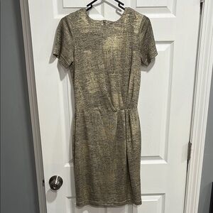Dalia Gold Midi Sheath Dress Crew Neck